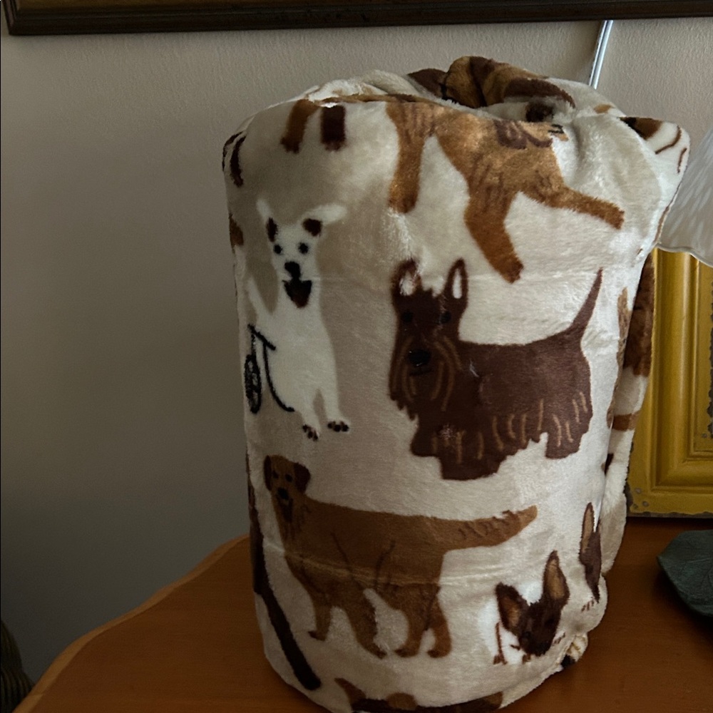 Cozy Dog Print Blanket - Brown and Cream